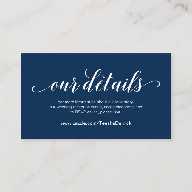 Elegant Navy Blue, Wedding Details, Online RSVP Enclosure Card (Front)