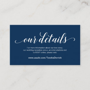 Elegant Navy Blue, Wedding Details, Online RSVP Enclosure Card