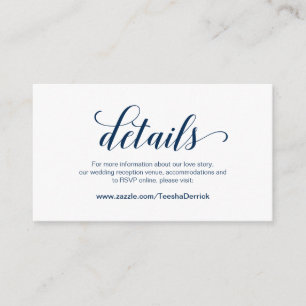 Elegant Navy Blue, Wedding Details, Online RSVP Enclosure Card