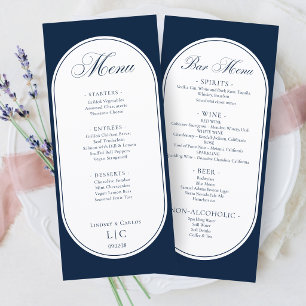 Elegant Navy Blue Wedding Dinner Menu & Bar Menu