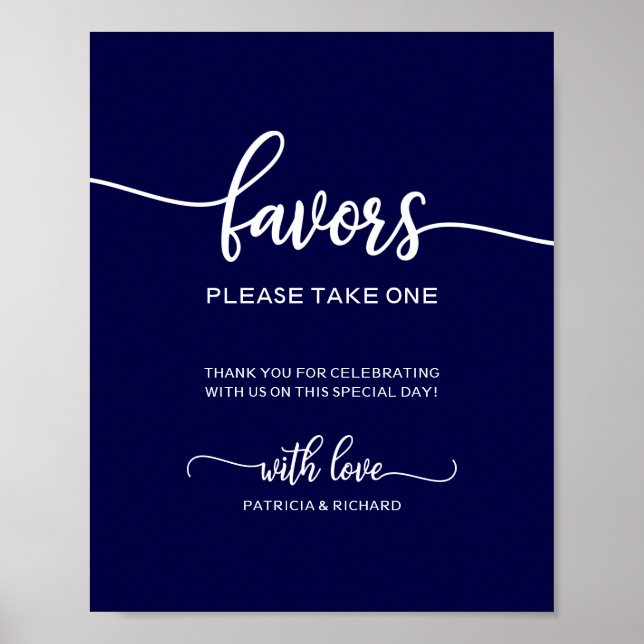 Elegant Navy Blue Wedding Favors Sign (Front)