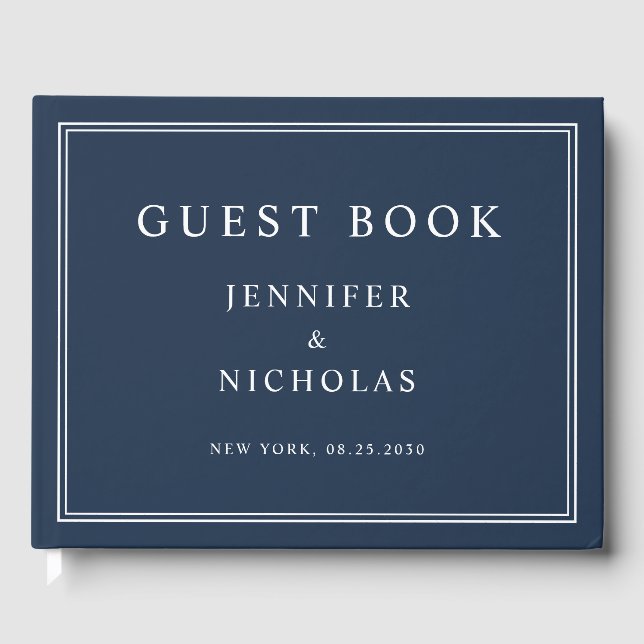 Elegant Navy Blue Wedding Guest Book (Front)