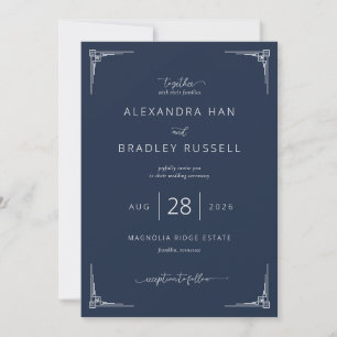 Elegant Navy Blue Wedding Invitation