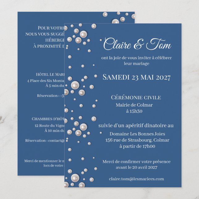 Elegant Navy Blue Wedding Invitation  (Front/Back)