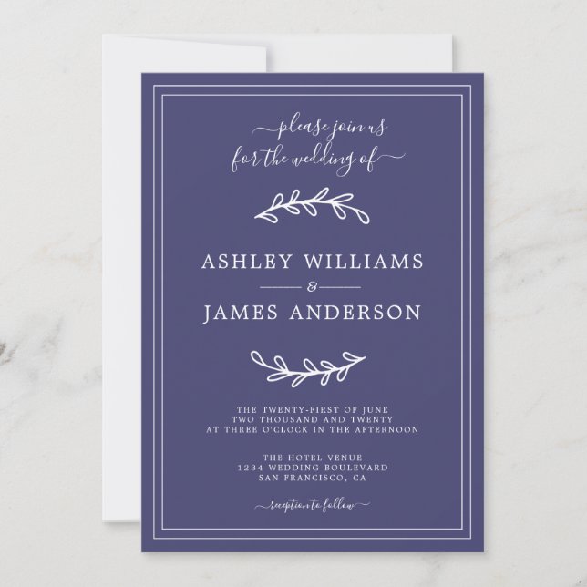 Elegant Navy Blue Wedding invitation (Front)