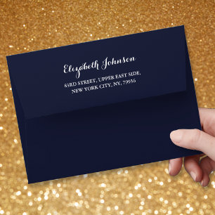 Elegant Navy Blue Wedding Invitation Pre Addressed Envelope