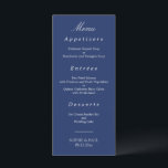 Elegant Navy Blue Wedding Menu<br><div class="desc">Elegant Navy Blue Wedding Menu, please personalise as required using the online personalisation template before ordering. Once you have entered your wording into the personalisation template, should you find that you need to adjust the positioning of the text then please use the "Edit using the Design Tool" option (the button...</div>