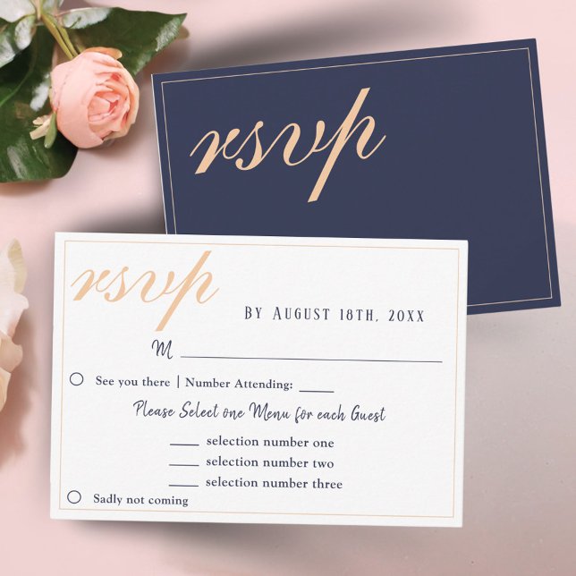 Elegant Navy Blue Wedding Menu Choice RSVP Card (Creator Uploaded)