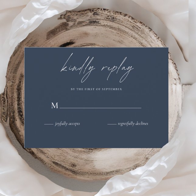 Elegant Navy Blue Wedding Minimalist Script RSVP Card (Creator Uploaded)