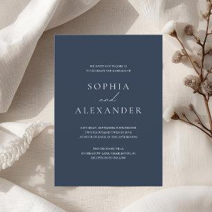 Elegant Navy Blue Wedding Modern Script Invitation