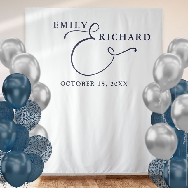 Elegant Navy Blue Wedding Photo Backdrop Tapestry (Creator Uploaded)