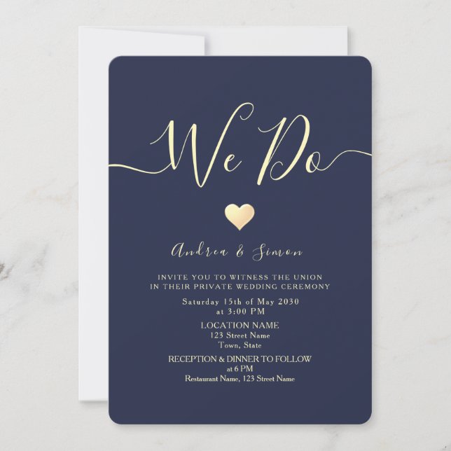 Elegant Navy Blue Wedding Reception Invitation (Front)