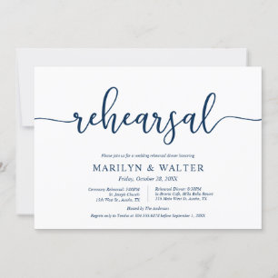 Elegant Navy Blue, Wedding Rehearsal and Dinner Invitation