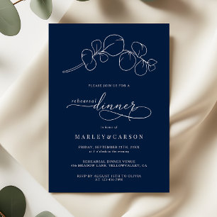 Elegant Navy Blue Wedding Rehearsal Dinner Invitation