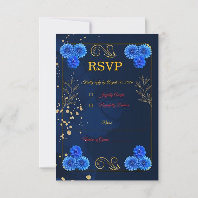 Elegant Navy Blue Wedding Response Card Template (Front)