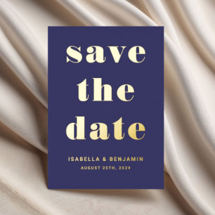 Elegant Navy Blue Wedding Save The Date Gold