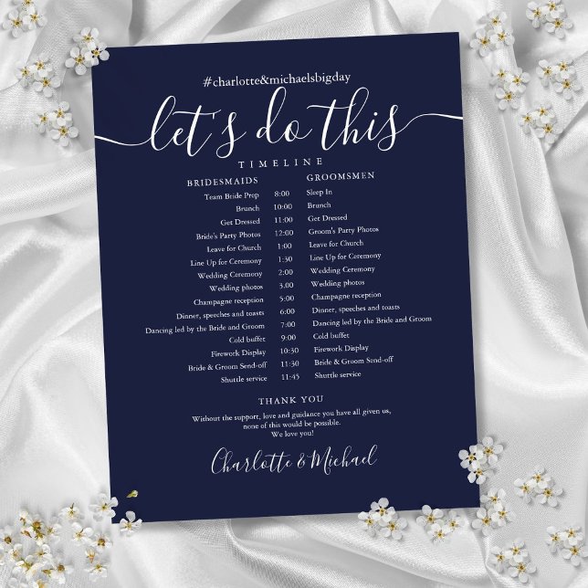 Elegant Navy Blue Wedding Schedule Timeline (Elegant Navy Blue Wedding Schedule Timeline)