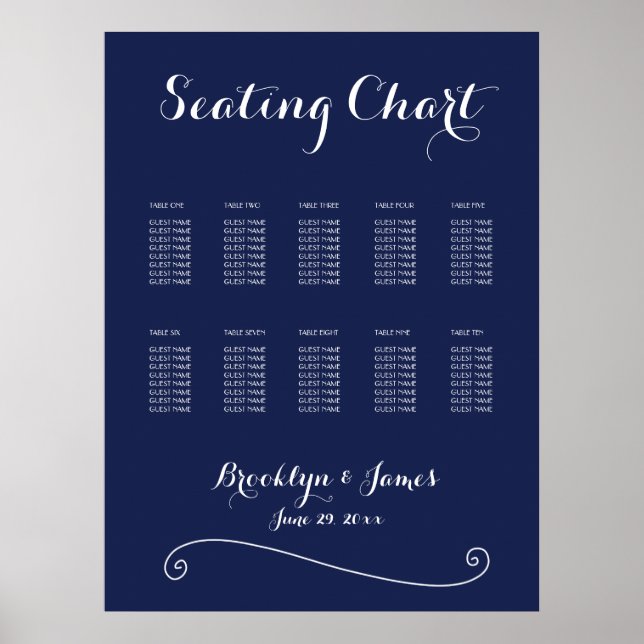 Elegant Navy Blue Wedding Seating Chart (Front)