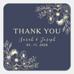 Elegant Navy Blue Wedding Thank You Square Sticker