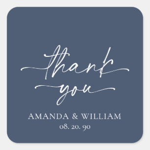 Elegant Navy Blue Wedding Thank You Sticker