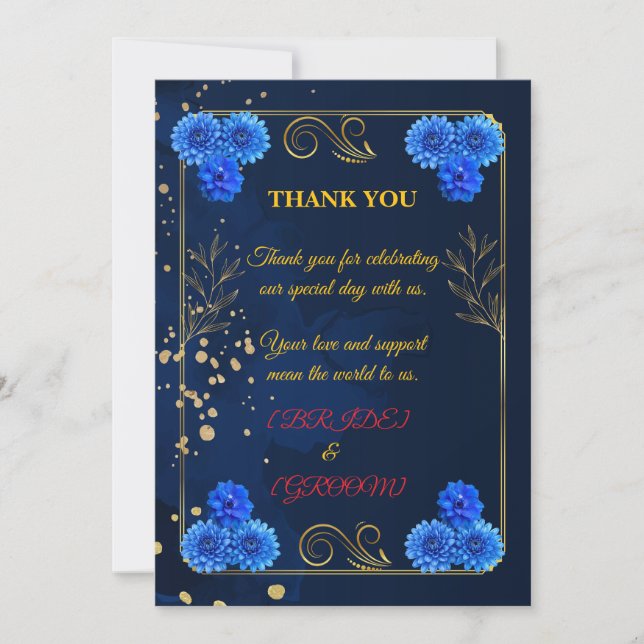Elegant Navy Blue Wedding Thank You Template (Front)