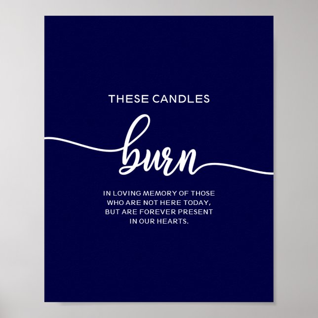 Elegant Navy Blue Wedding These Candles Burn Poster (Front)