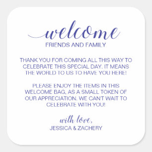 Elegant Navy Blue Wedding Welcome Gift Bag Basket Square Sticker