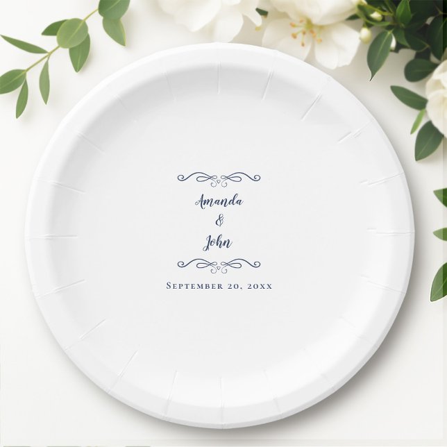 Elegant Navy Blue Weddings Trendy Reception Party Paper Plate (Creator Uploaded)