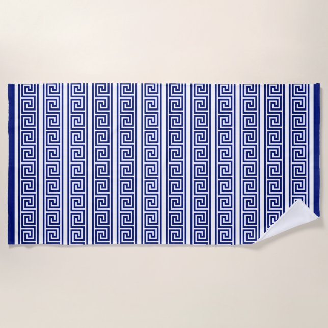 Elegant Navy Blue & White Beach Towel (Front)