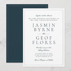 Elegant Navy Blue & White Classic Wedding Invitation