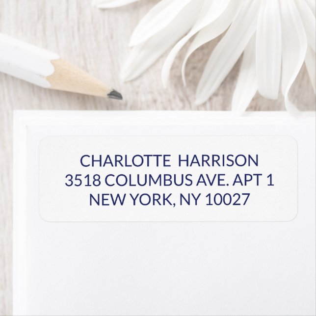 Elegant navy blue white custom return address label (Insitu)