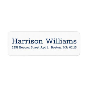 Elegant navy blue white Custom Serif modern chic Return Address Label