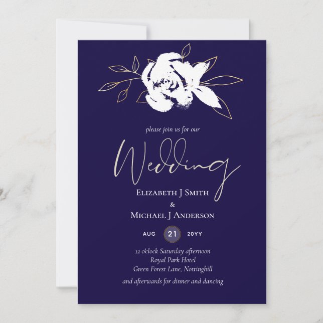 Elegant Navy Blue White Gold Wedding (Front)