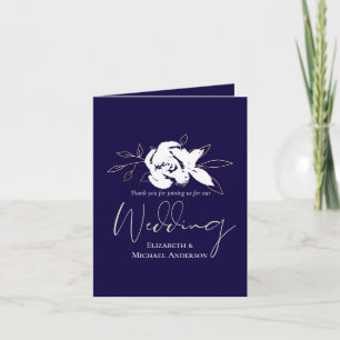 Elegant Navy Blue White Gold Wedding Note Card