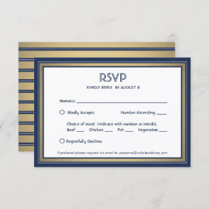 Elegant Navy Blue White & Gold with Meal Options RSVP Card