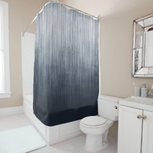 Elegant Navy Blue White Gray Rustic Striped Shower Curtain