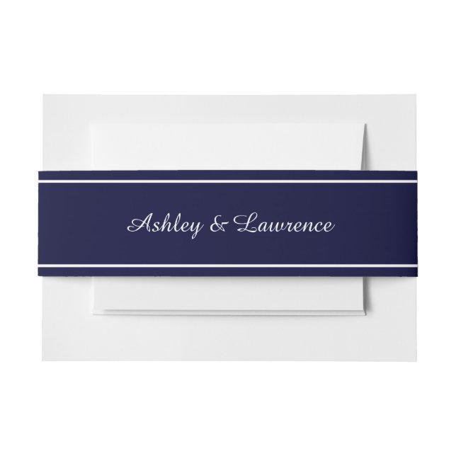 Elegant Navy Blue White Line Personalised Invitation Belly Band (Front Example)