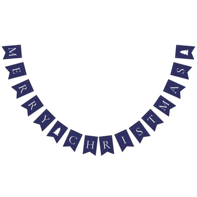 Elegant Navy Blue White Merry Christmas Bunting (All)