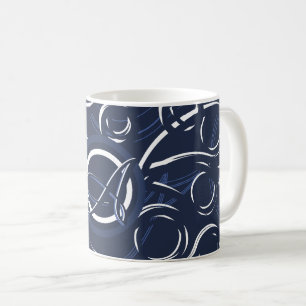Elegant Navy Blue & White Monogrammed Pattern Coffee Mug