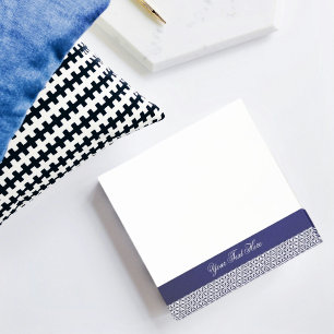 Elegant navy blue white ornamental personalized post-it notes