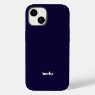Elegant Navy Blue white Personalised Name iPhone 14 Case