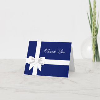 Elegant Navy Blue White Ribbon Thank You