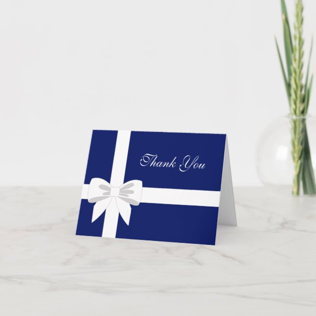 Elegant Navy Blue White Ribbon Thank You (Front)