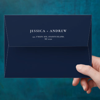 Elegant Navy Blue & White Simple Wedding Envelope