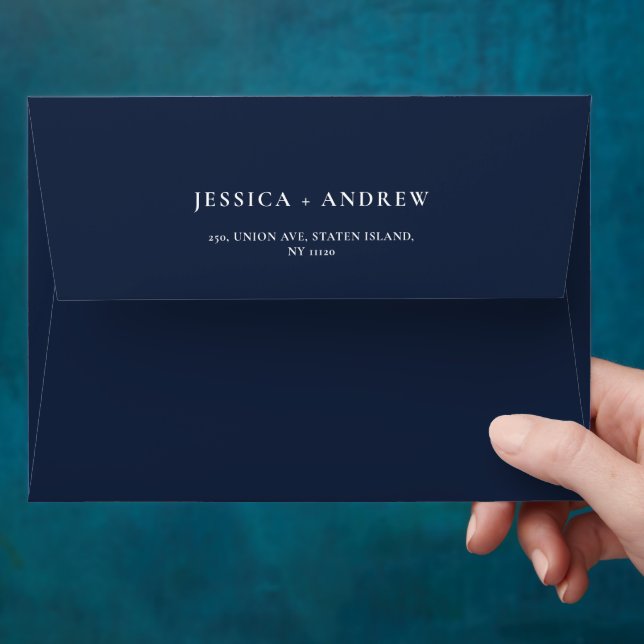 Elegant Navy Blue & White Simple Wedding Envelope (Hand)