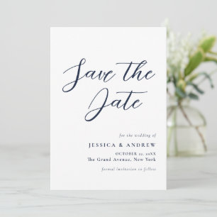 Elegant Navy Blue & White Simple Wedding Save The Date