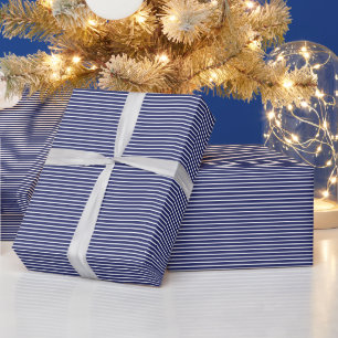 Elegant navy blue & white thin stripes modern chic wrapping paper