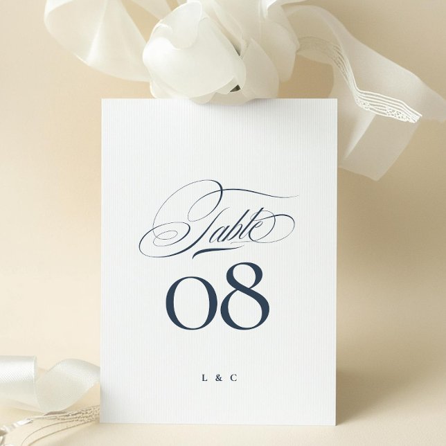 Elegant Navy Blue White Wedding 5 x 7 Table Number (Creator Uploaded)