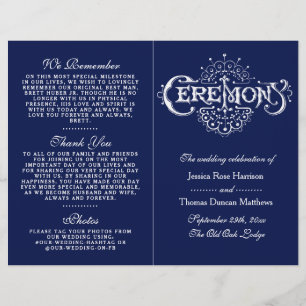 Elegant Navy Blue & White Wedding Ceremony Program