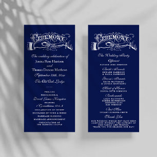 Elegant Navy Blue & White Wedding Ceremony Program Rack Card